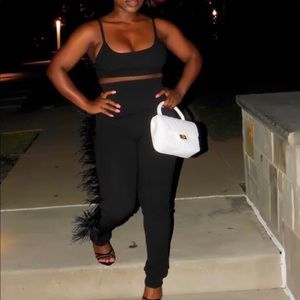 2 piece feather detail pant set